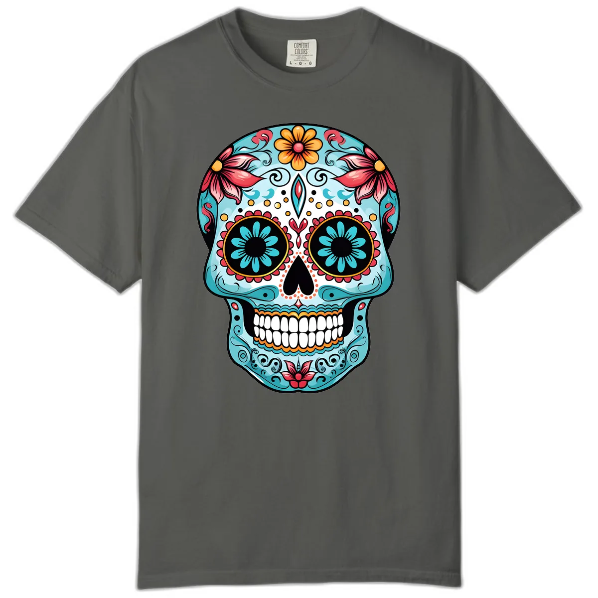 Floral Calavera Sugar Skull Day Of The Dead Art Comfort Color in Pepper