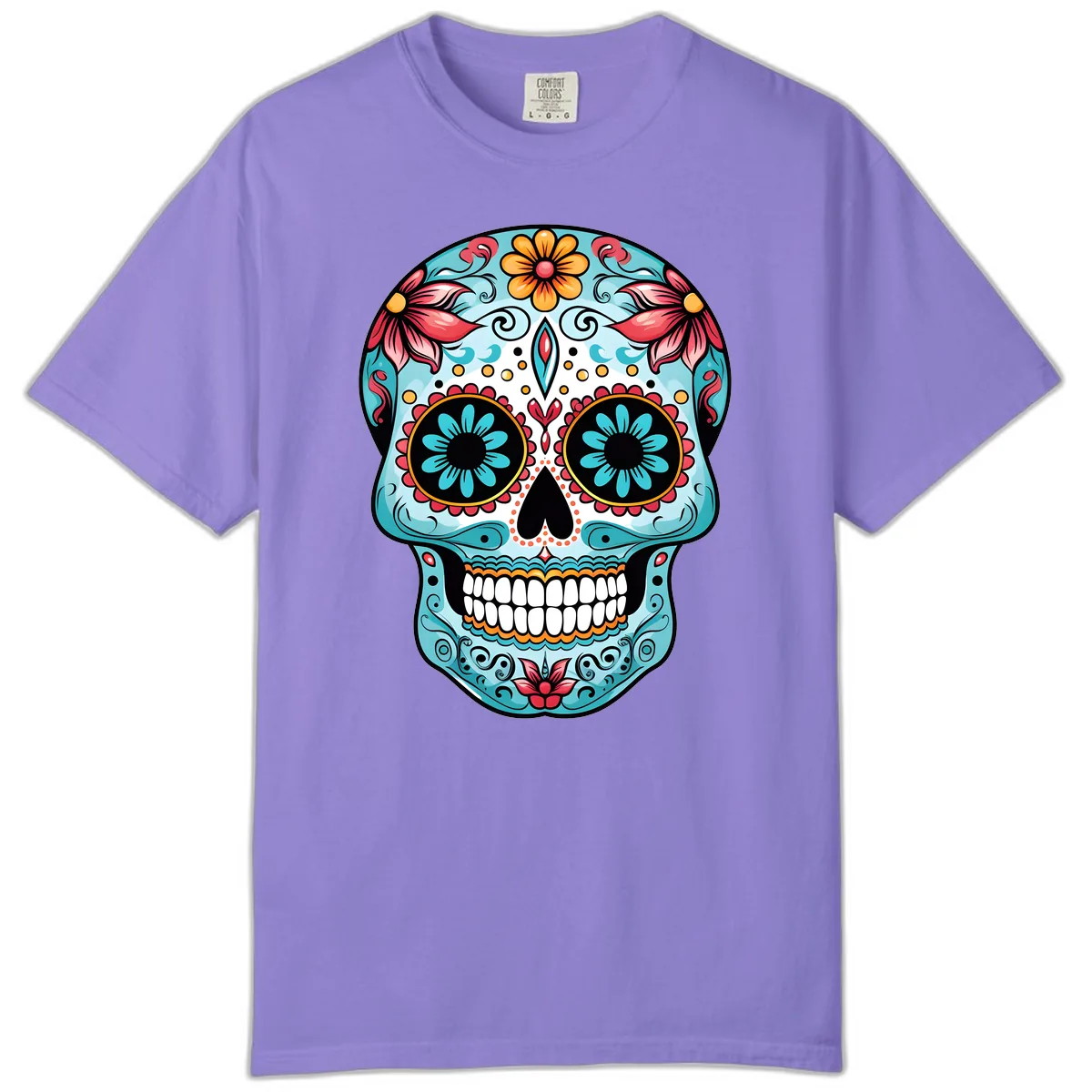 Floral Calavera Sugar Skull Day Of The Dead Art Comfort Color in Violet