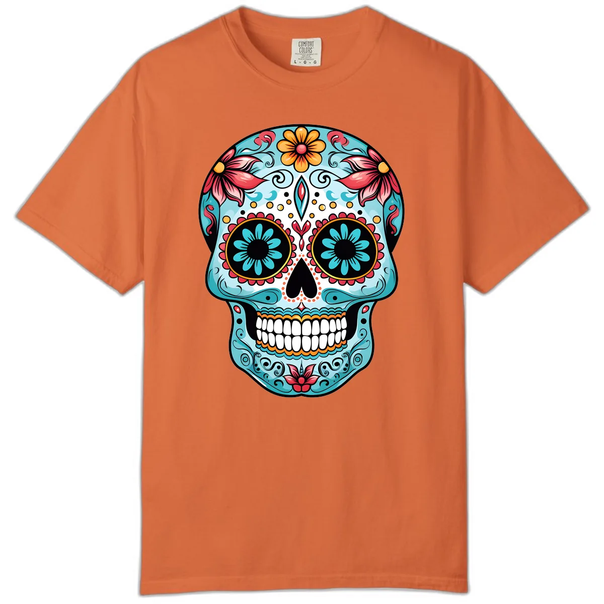 Floral Calavera Sugar Skull Day Of The Dead Art Comfort Color in Burnt Orange