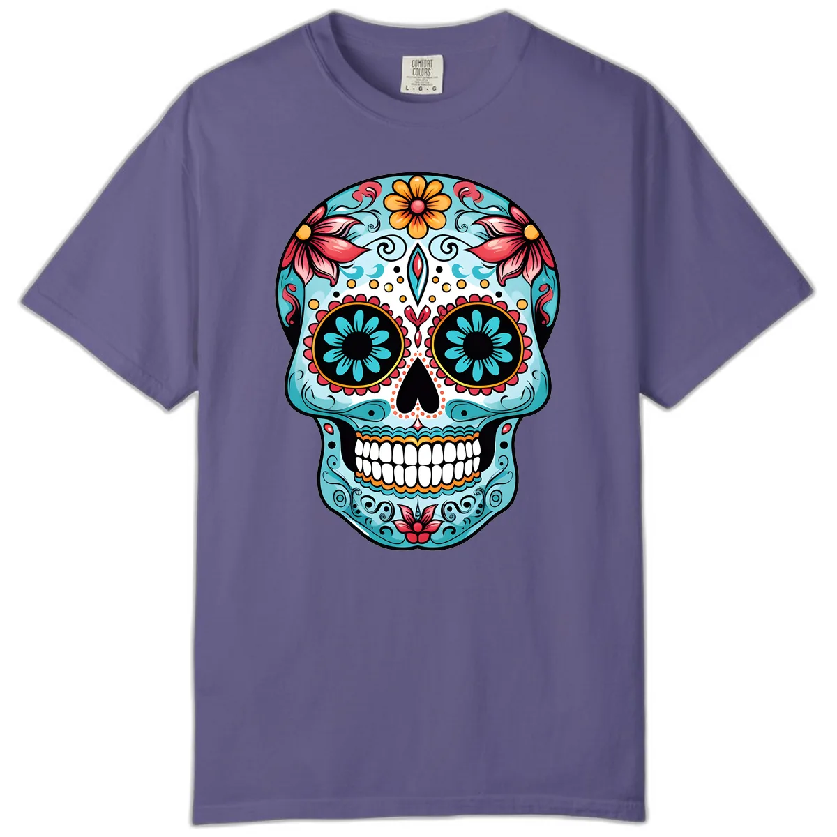 Floral Calavera Sugar Skull Day Of The Dead Art Comfort Color in Grape