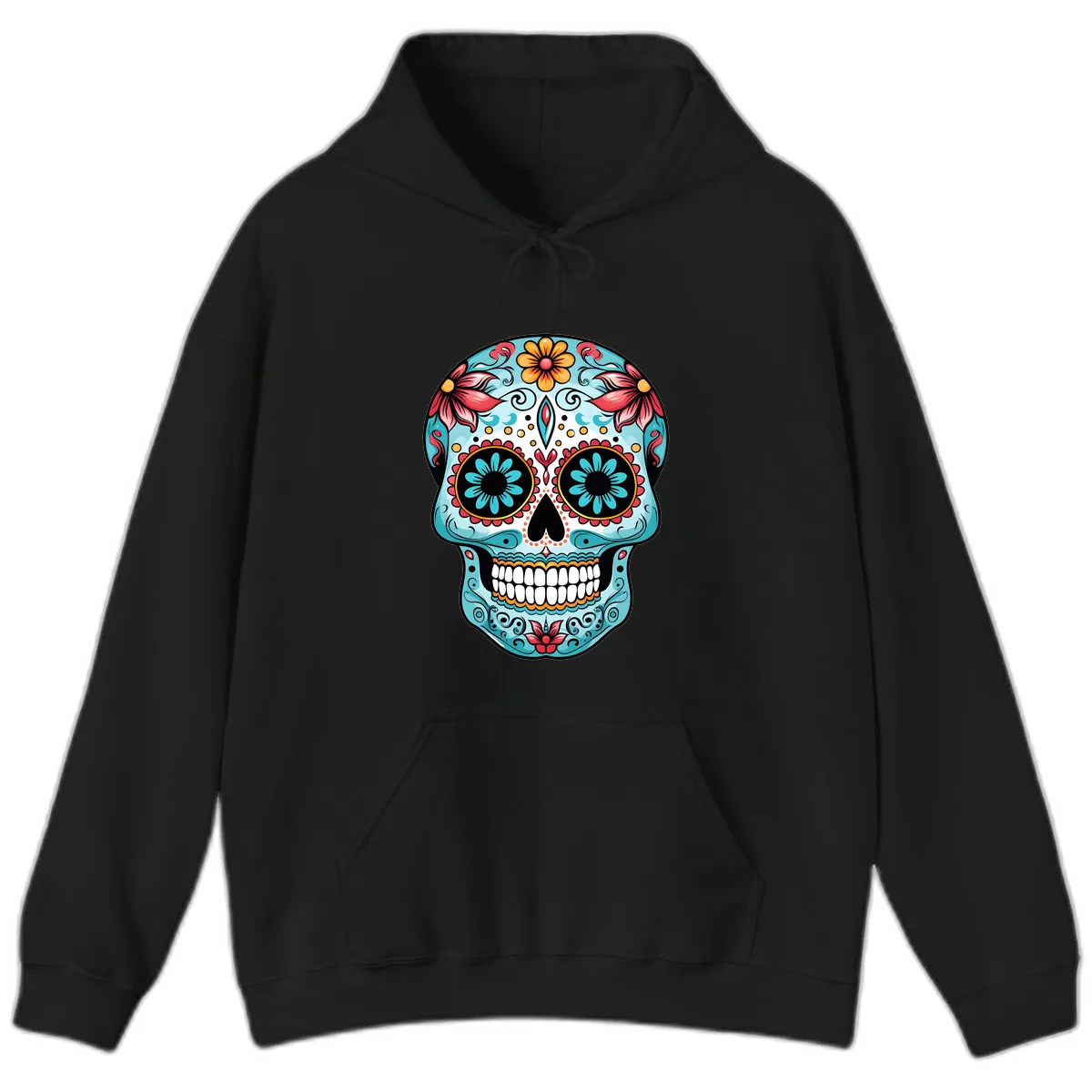 Floral Calavera Sugar Skull Day Of The Dead Art Hoodie in Black