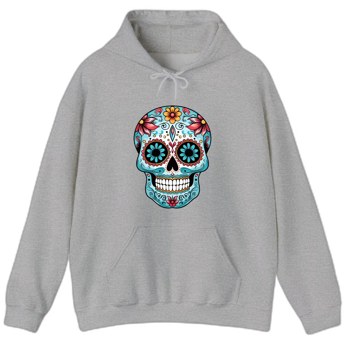 Floral Calavera Sugar Skull Day Of The Dead Art Hoodie in Sport Grey