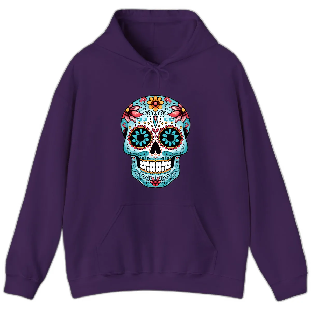 Floral Calavera Sugar Skull Day Of The Dead Art Hoodie in Purple