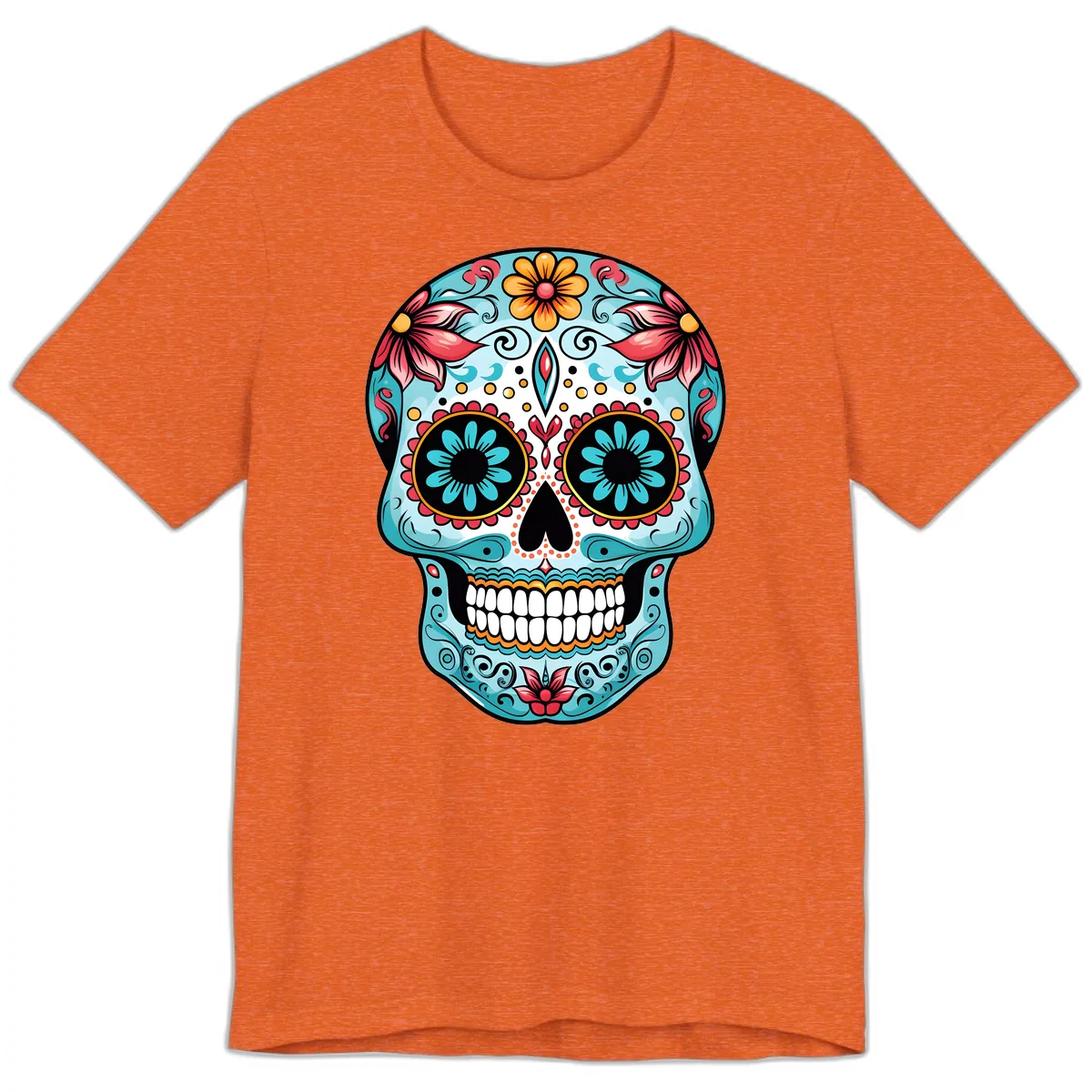 Floral Calavera Sugar Skull Day Of The Dead Art Premium T-Shirt in Heather Orange