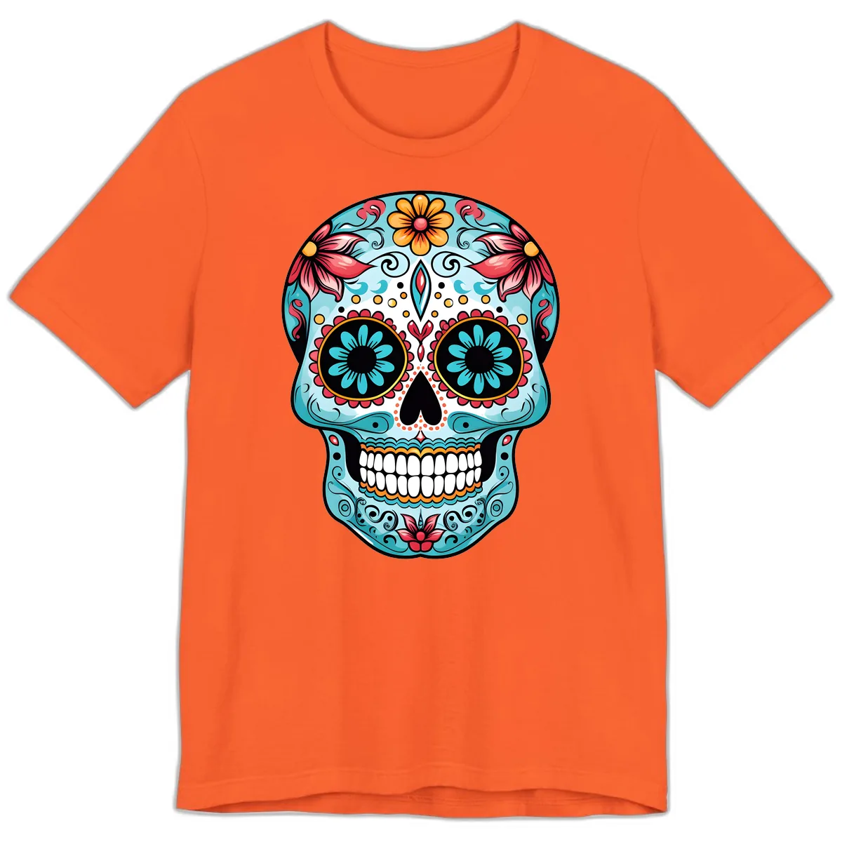 Floral Calavera Sugar Skull Day Of The Dead Art Premium T-Shirt in Orange