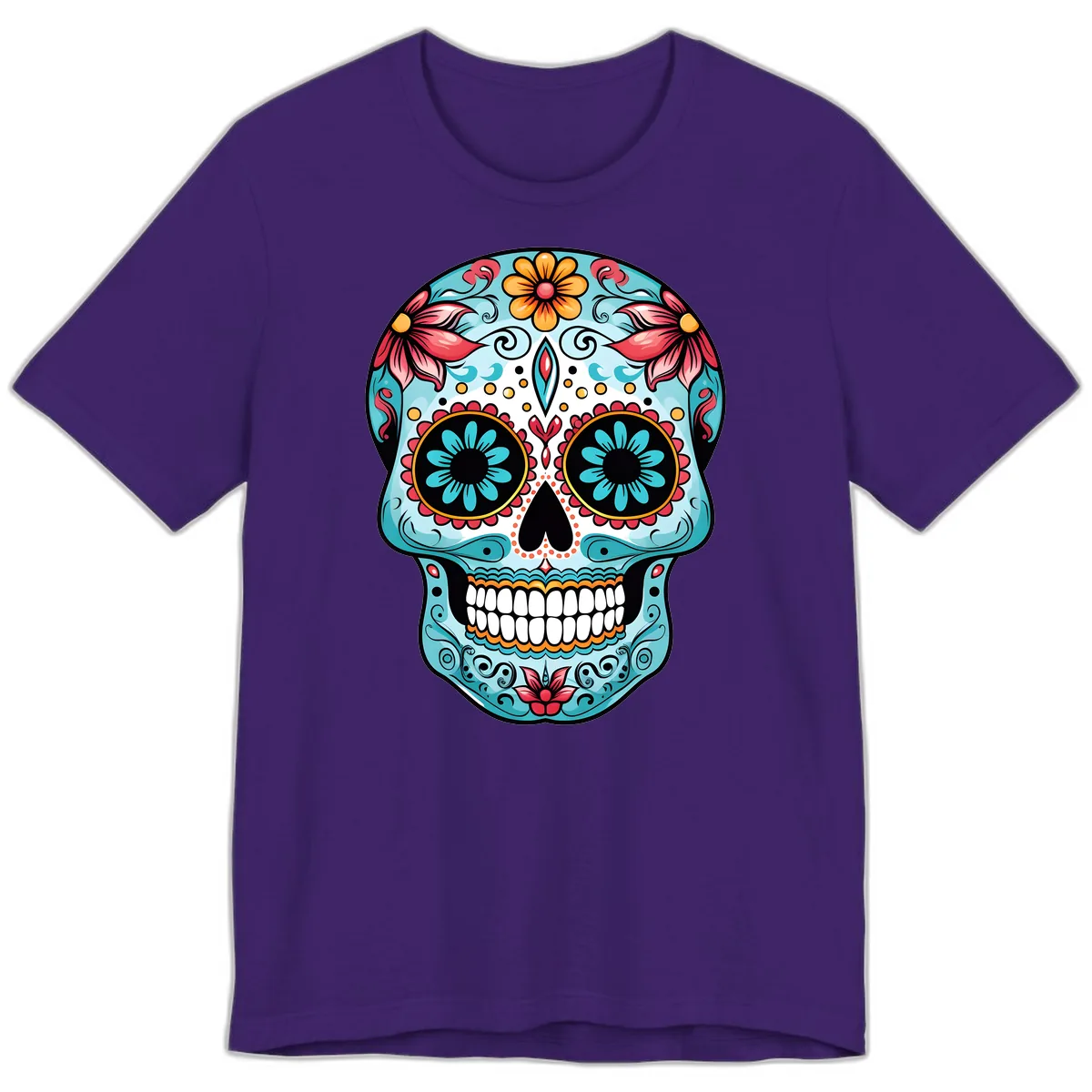 Floral Calavera Sugar Skull Day Of The Dead Art Premium T-Shirt in Team Purple