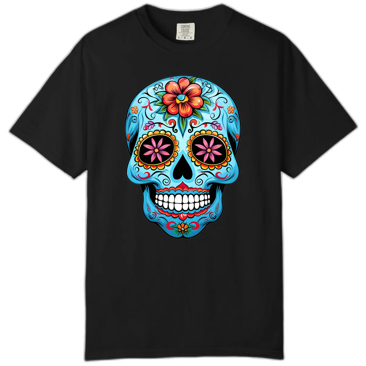 Vibrant Floral Calavera Sugar Skull Comfort Color in Black