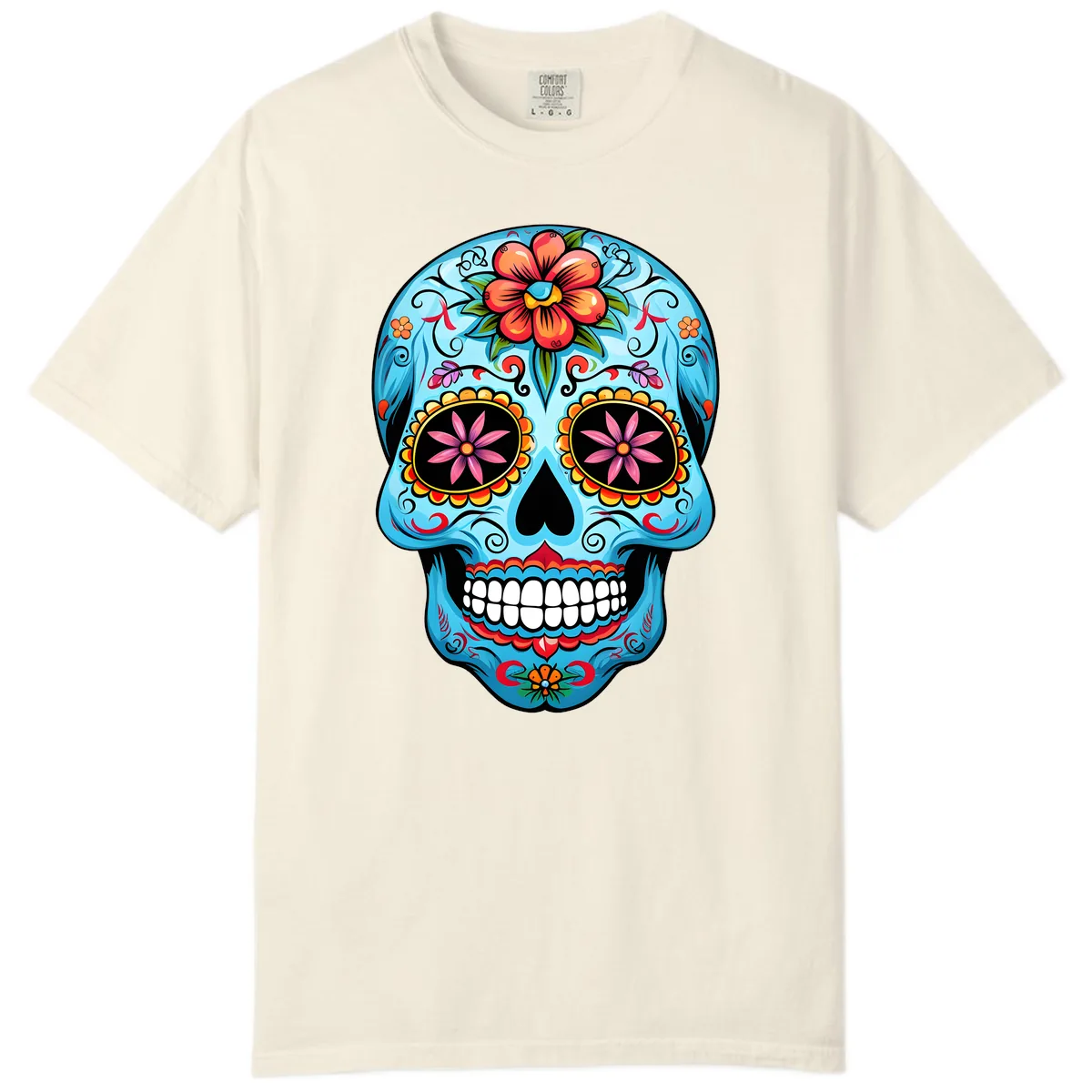 Vibrant Floral Calavera Sugar Skull Comfort Color in Ivory
