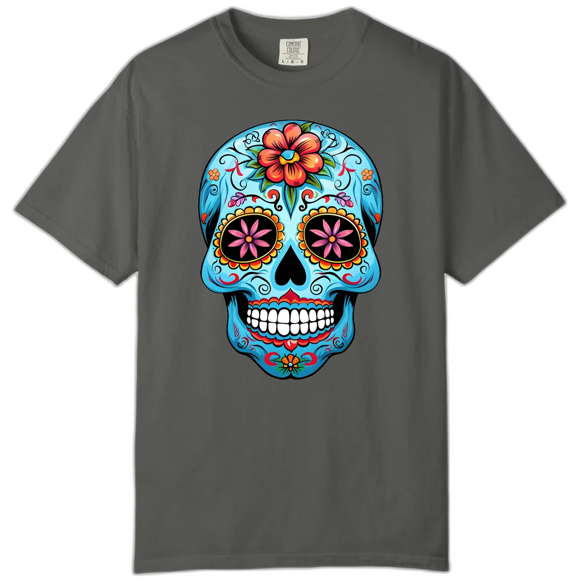 Vibrant Floral Calavera Sugar Skull Comfort Color in Pepper
