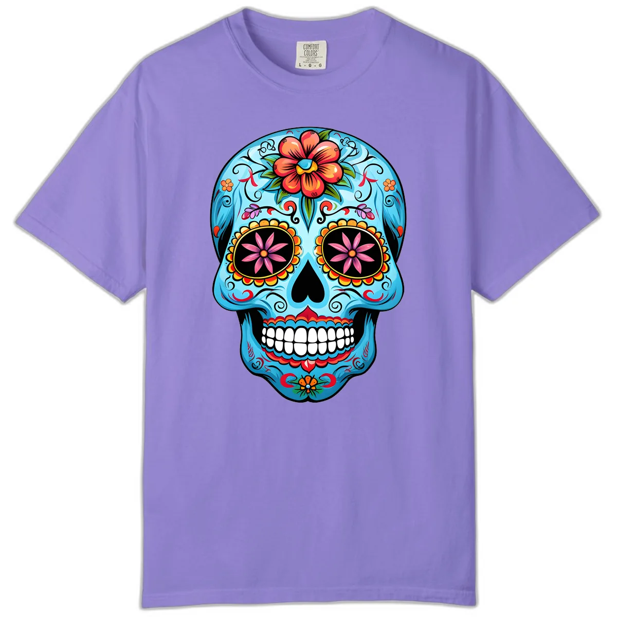 Vibrant Floral Calavera Sugar Skull Comfort Color in Violet