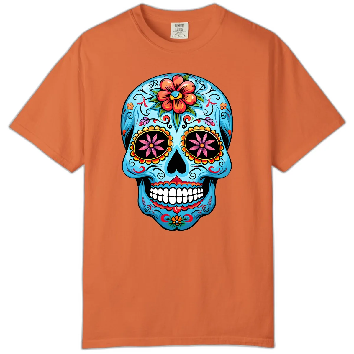 Vibrant Floral Calavera Sugar Skull Comfort Color in Burnt Orange