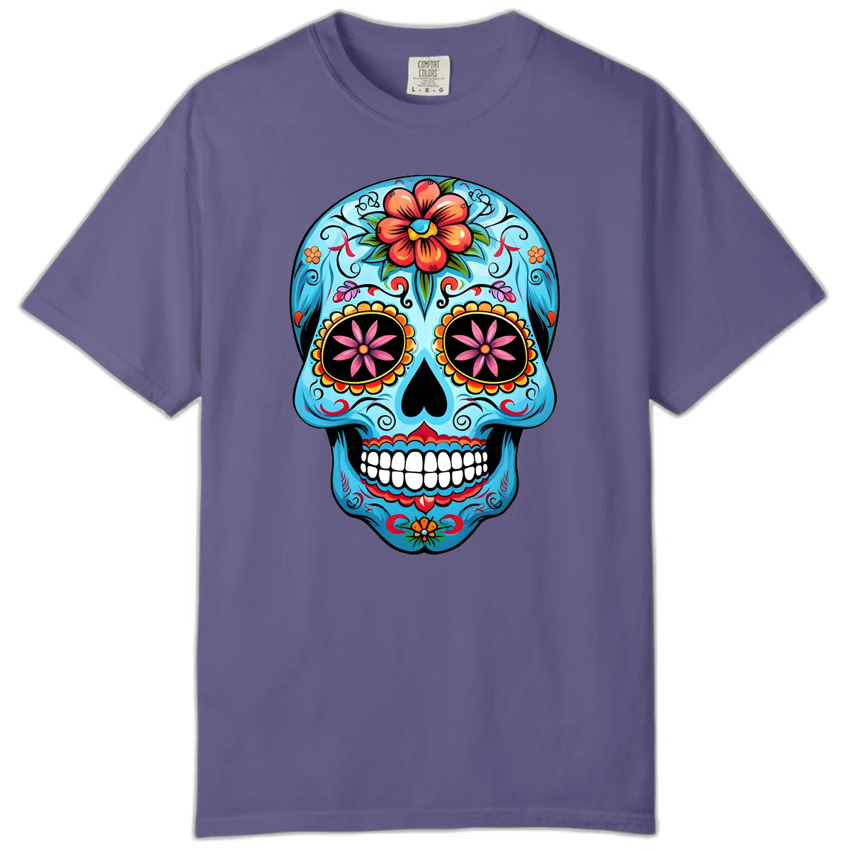 Vibrant Floral Calavera Sugar Skull Comfort Color in Grape