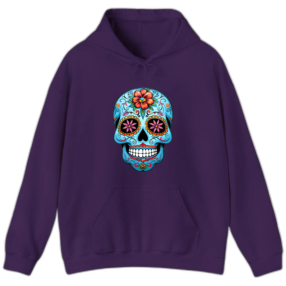 Vibrant Floral Calavera Sugar Skull Hoodie in Purple