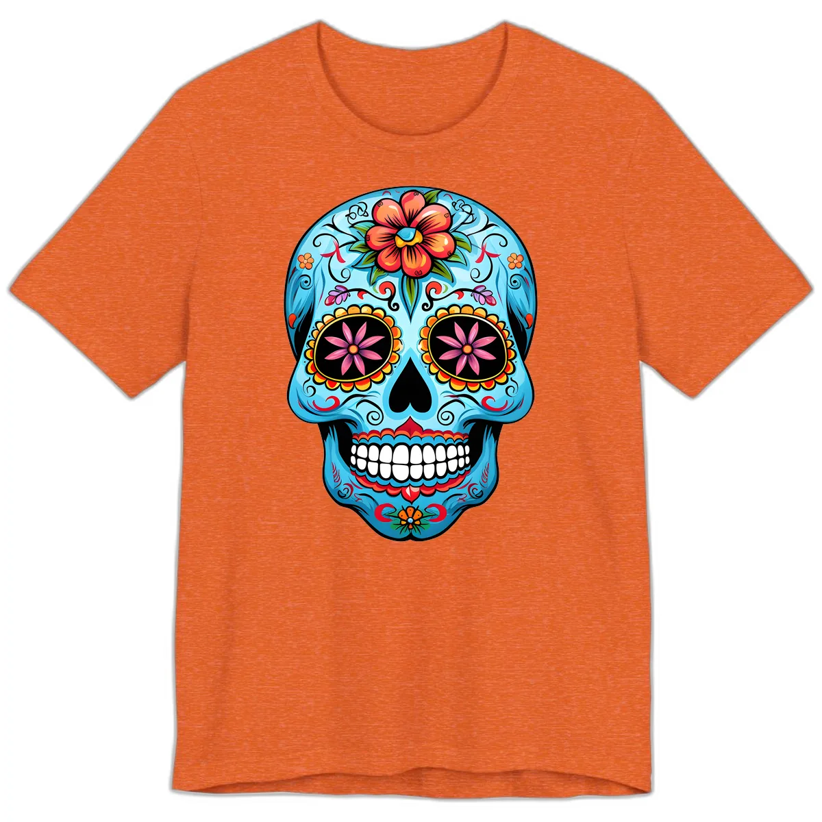 Vibrant Floral Calavera Sugar Skull Premium T-Shirt in Heather Orange