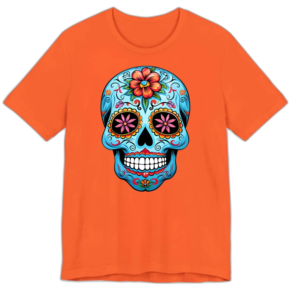 Vibrant Floral Calavera Sugar Skull Premium T-Shirt in Orange