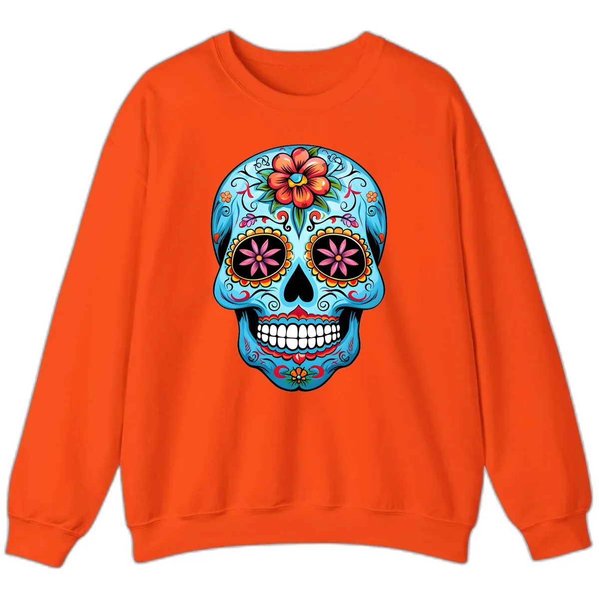Vibrant Floral Calavera Sugar Skull Sweatshirt in Orange