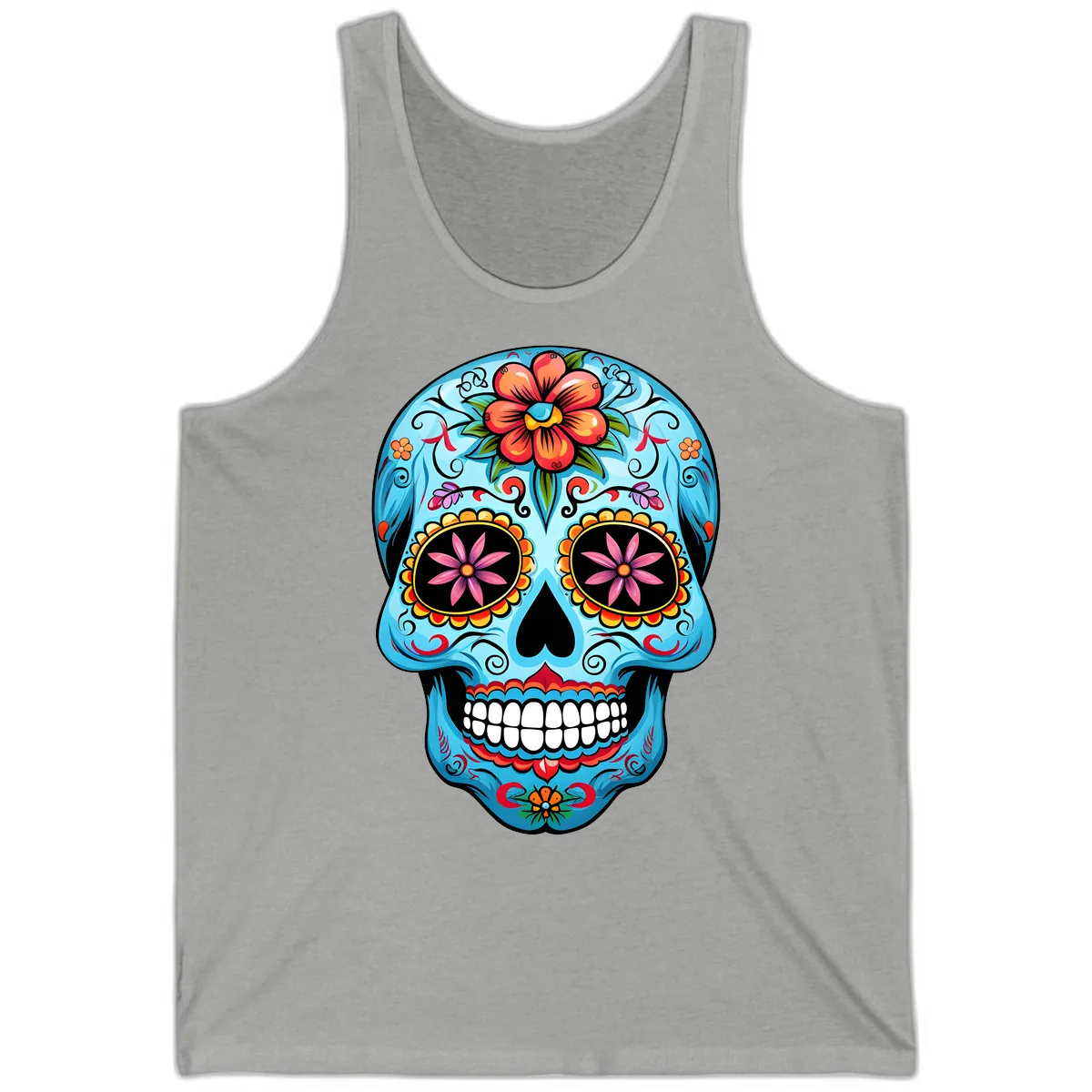 Vibrant Floral Calavera Sugar Skull Tank in Athletic Heather