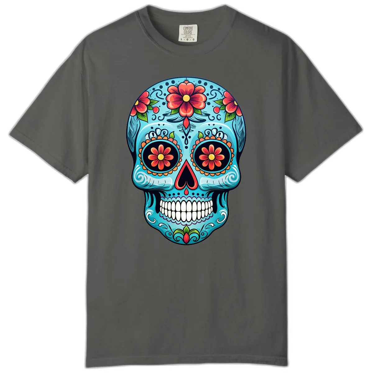 Vibrant Floral Day of the Dead Sugar Skull Calavera Comfort Color in Pepper
