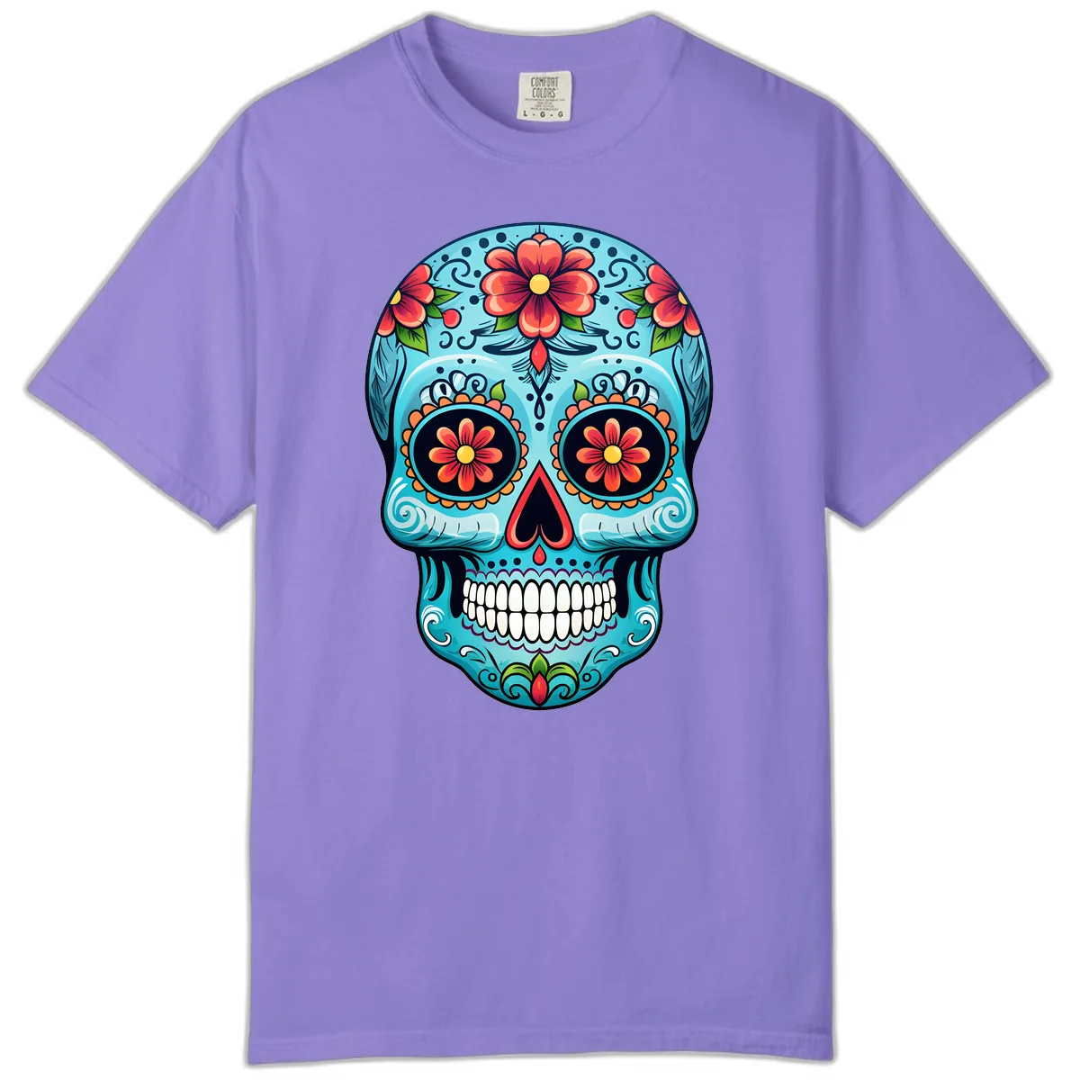 Vibrant Floral Day of the Dead Sugar Skull Calavera Comfort Color in Violet