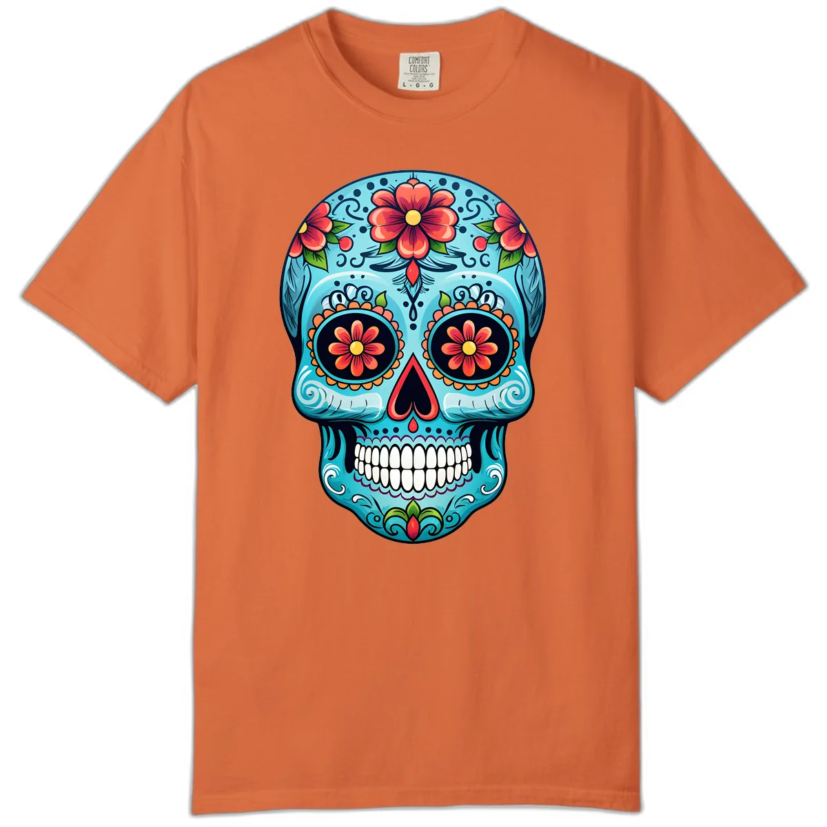 Vibrant Floral Day of the Dead Sugar Skull Calavera Comfort Color in Burnt Orange