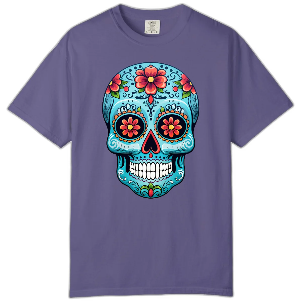 Vibrant Floral Day of the Dead Sugar Skull Calavera Comfort Color in Grape