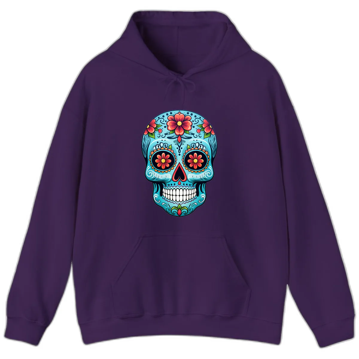 Vibrant Floral Day of the Dead Sugar Skull Calavera Hoodie in Purple