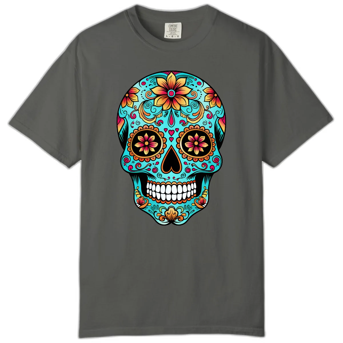 Ornate Floral Calavera Day of the Dead Skull Comfort Color in Pepper
