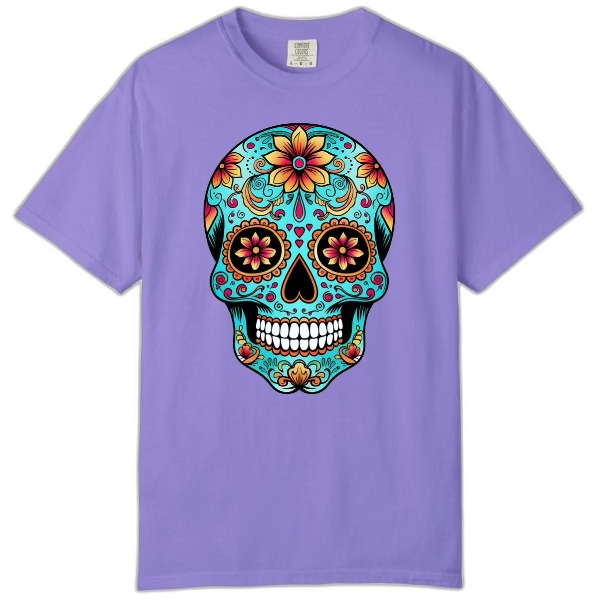 Ornate Floral Calavera Day of the Dead Skull Comfort Color in Violet