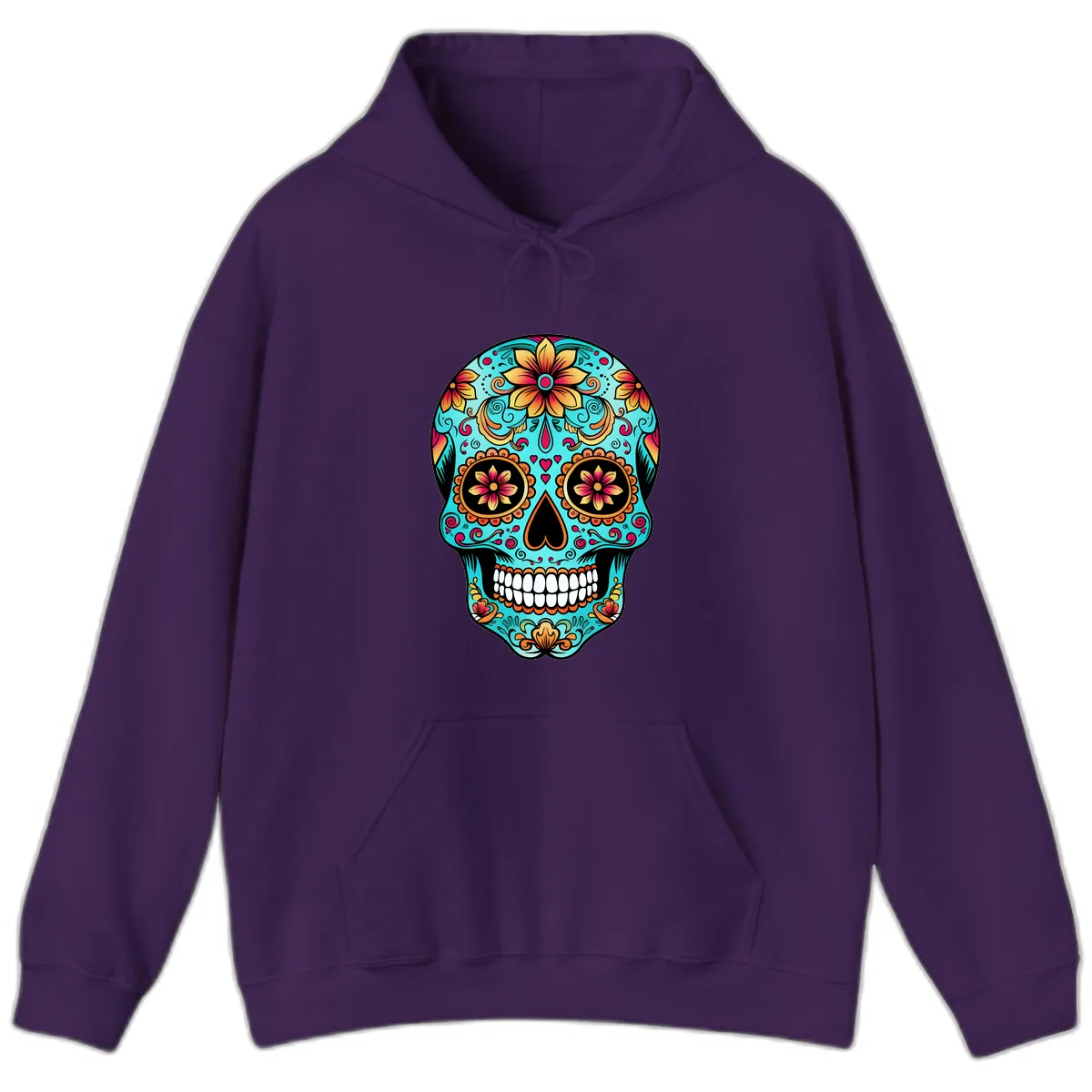 Ornate Floral Calavera Day of the Dead Skull Hoodie in Purple
