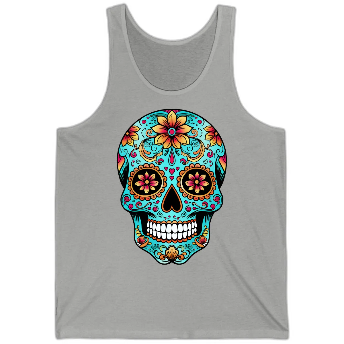 Ornate Floral Calavera Day of the Dead Skull Tank in Athletic Heather