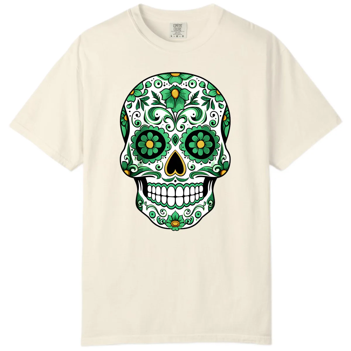 Emerald Calavera Sugar Skull Comfort Color in Ivory