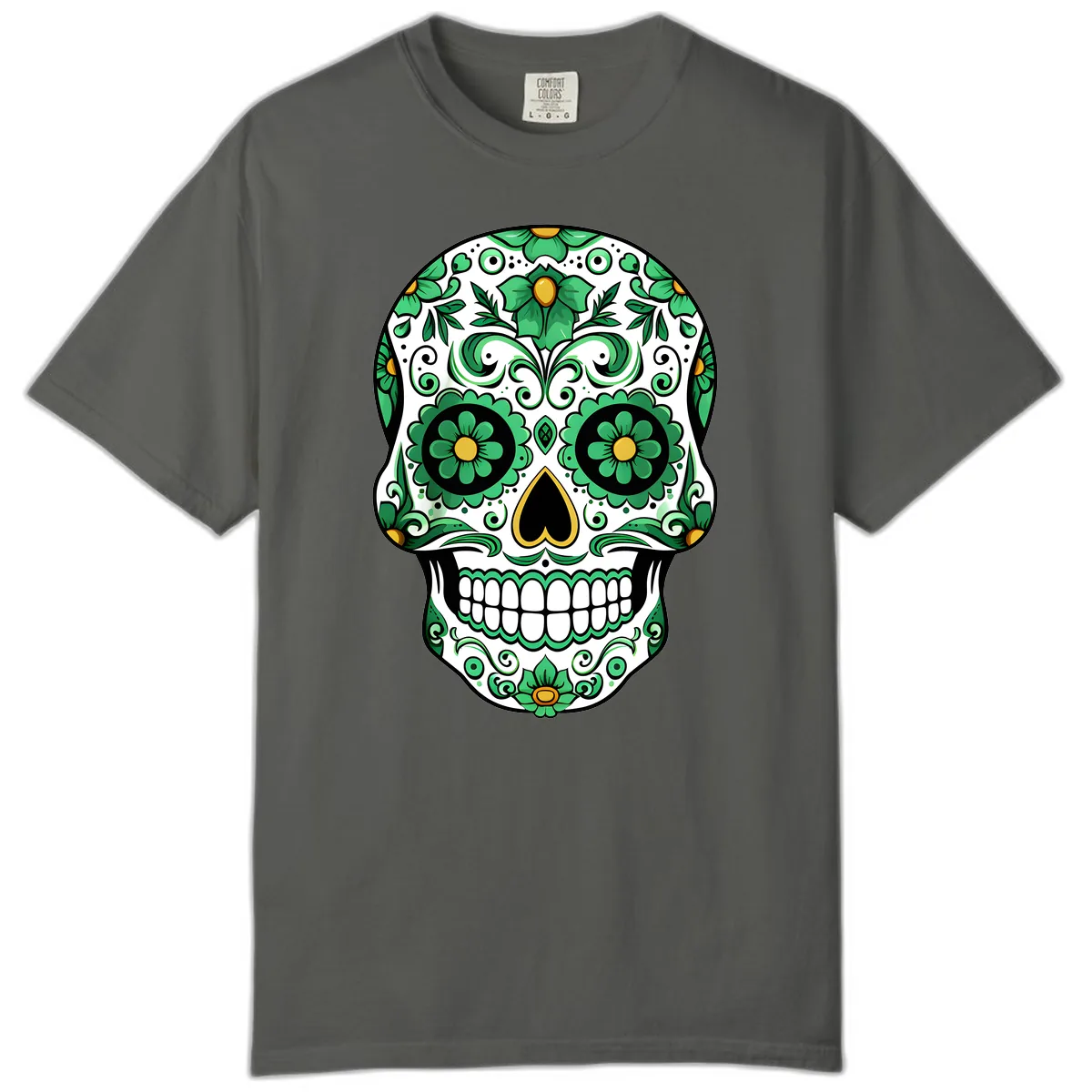 Emerald Calavera Sugar Skull Comfort Color in Pepper
