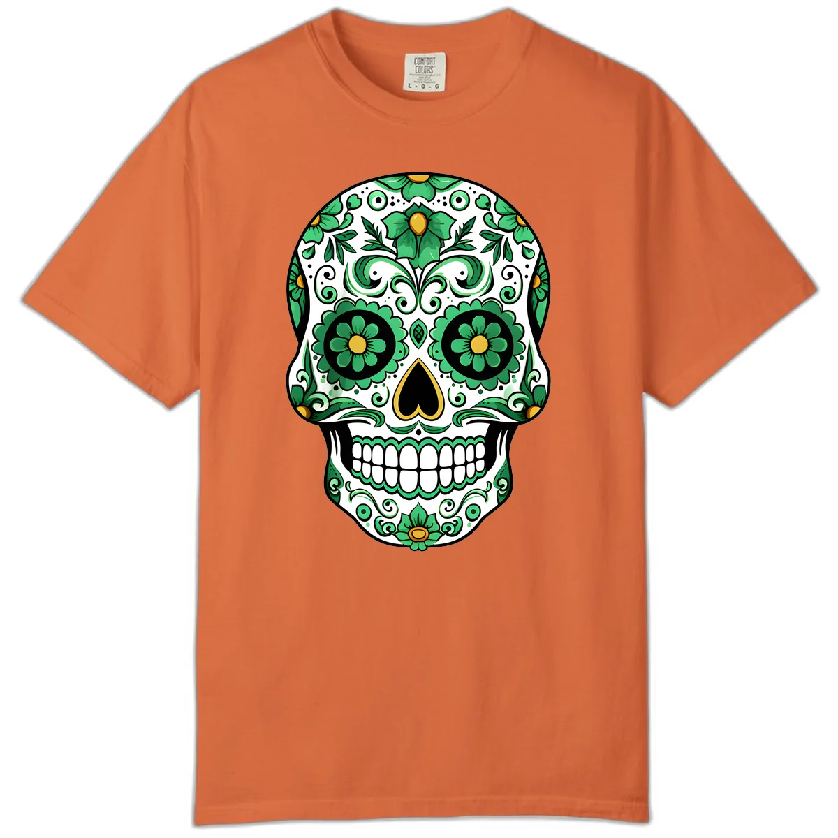 Emerald Calavera Sugar Skull Comfort Color in Burnt Orange