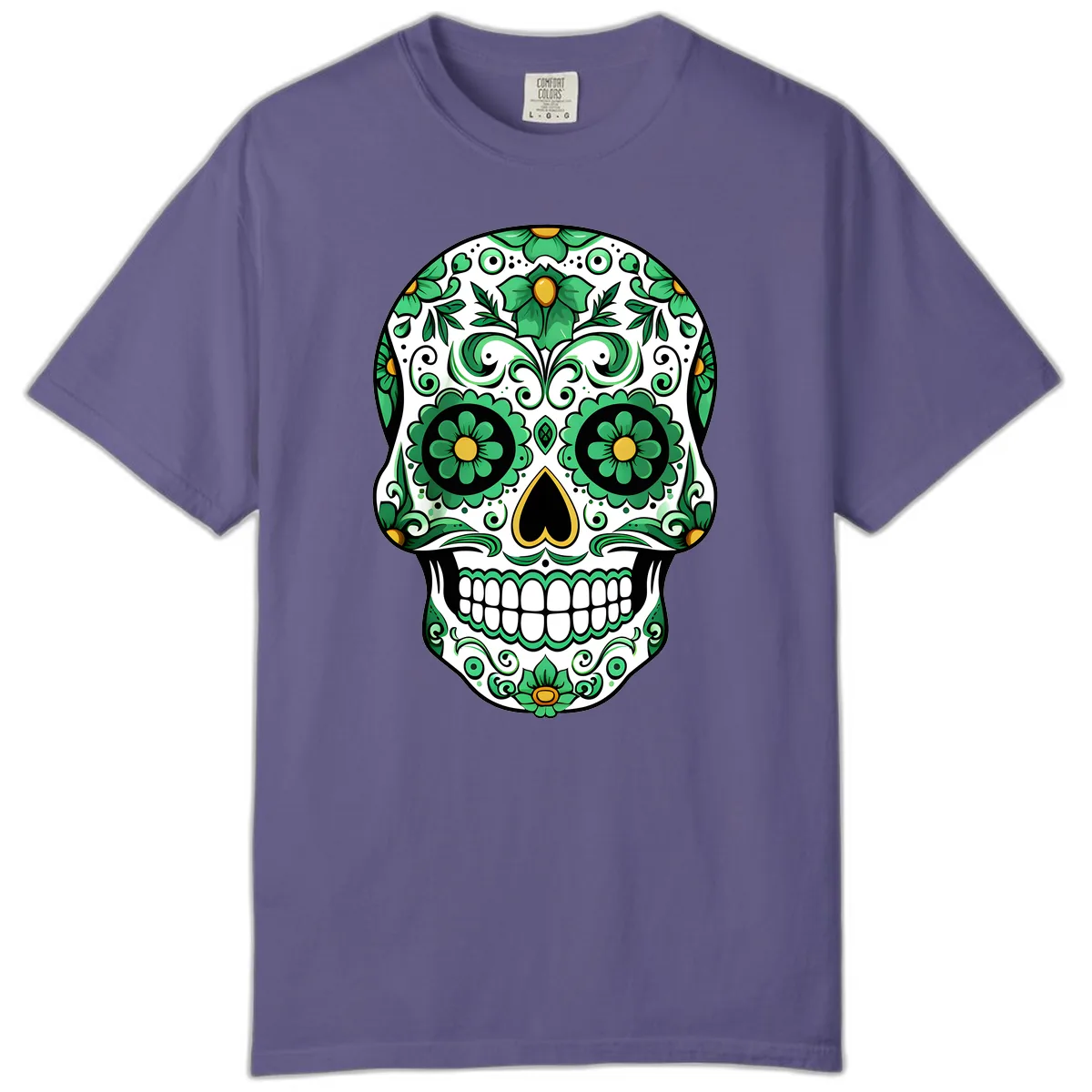 Emerald Calavera Sugar Skull Comfort Color in Grape