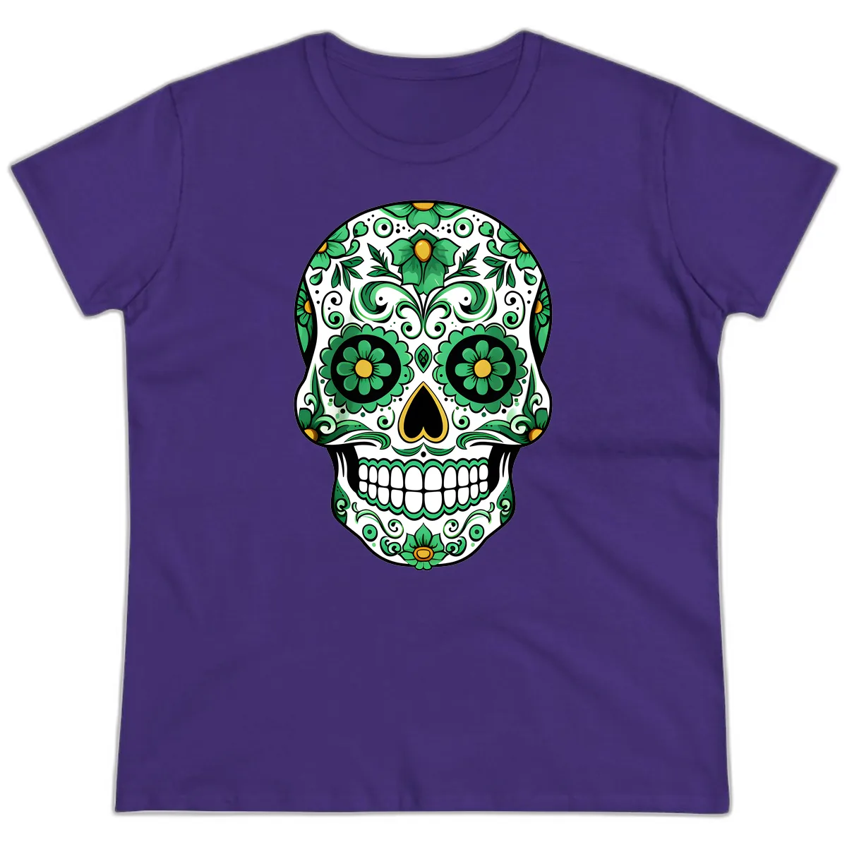 Emerald Calavera Sugar Skull Ladies Tee in Purple