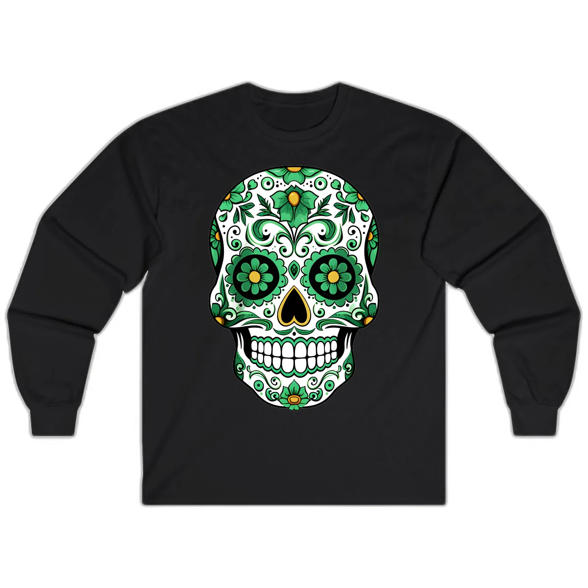 Emerald Calavera Sugar Skull Long Sleeve in Black