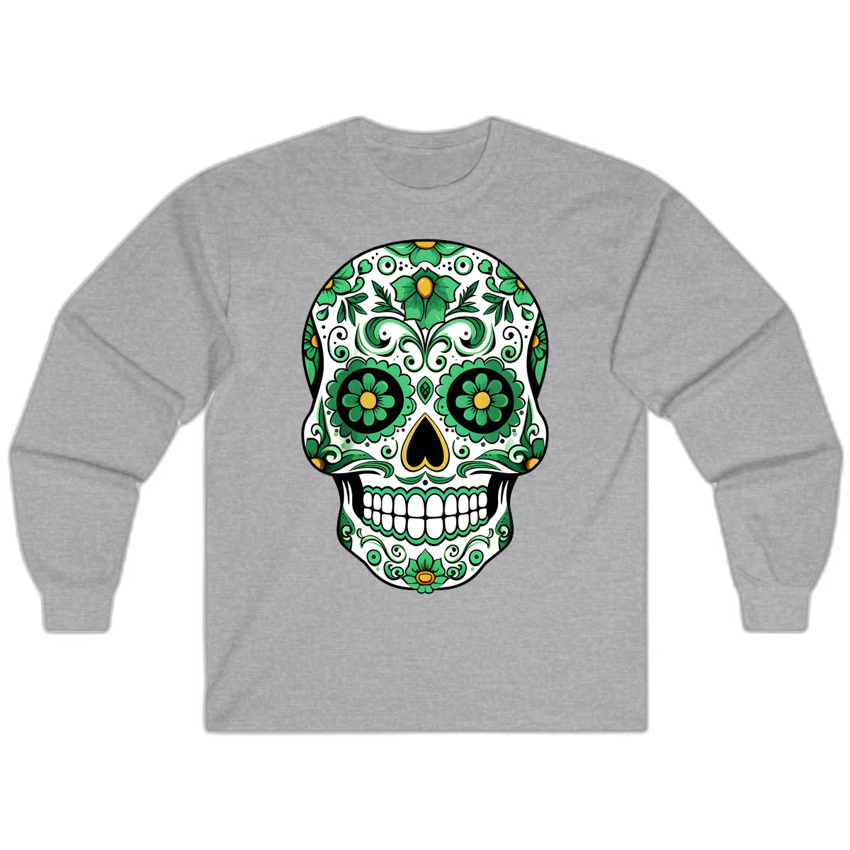 Emerald Calavera Sugar Skull Long Sleeve in Sport Grey