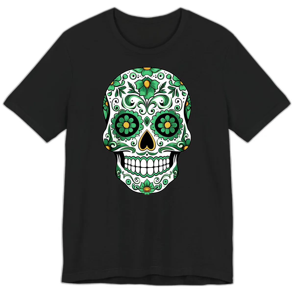 Emerald Calavera Sugar Skull Premium T-Shirt in Black