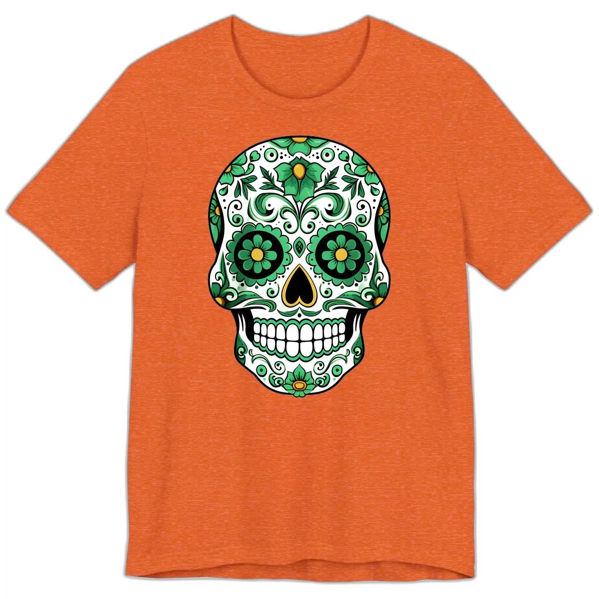 Emerald Calavera Sugar Skull Premium T-Shirt in Heather Orange