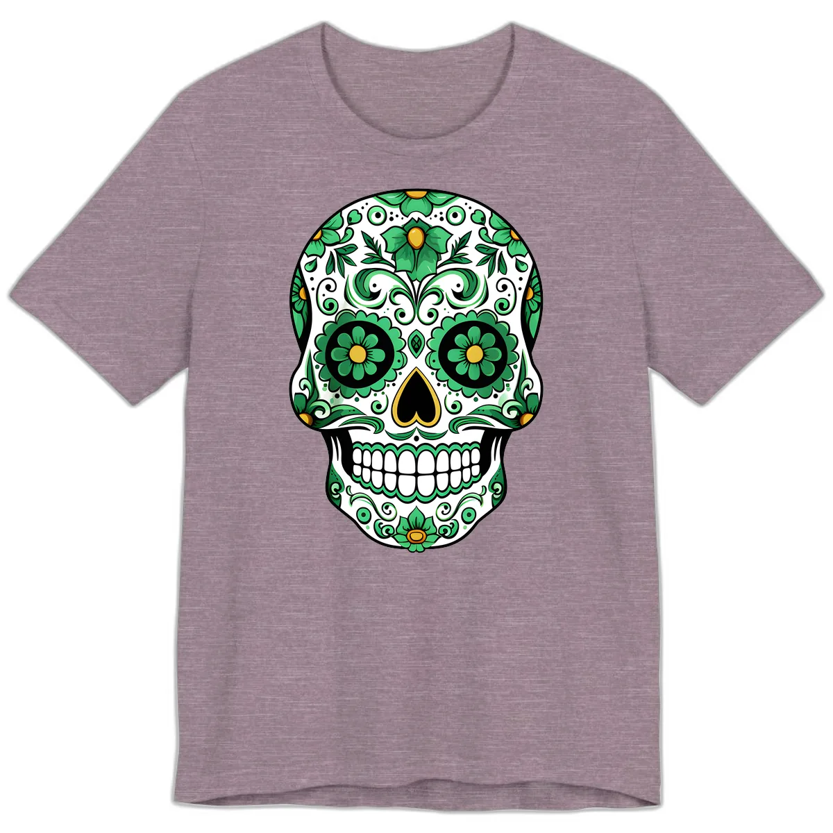 Emerald Calavera Sugar Skull Premium T-Shirt in Heather Purple