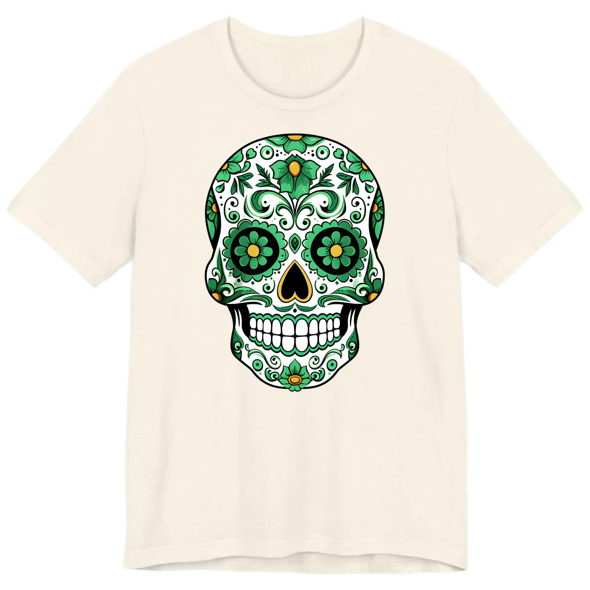 Emerald Calavera Sugar Skull Premium T-Shirt in Natural