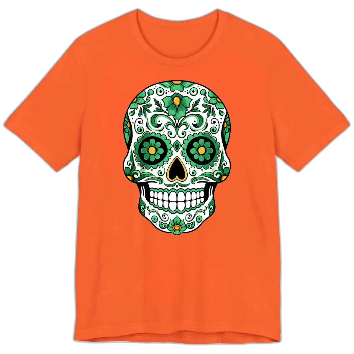 Emerald Calavera Sugar Skull Premium T-Shirt in Orange