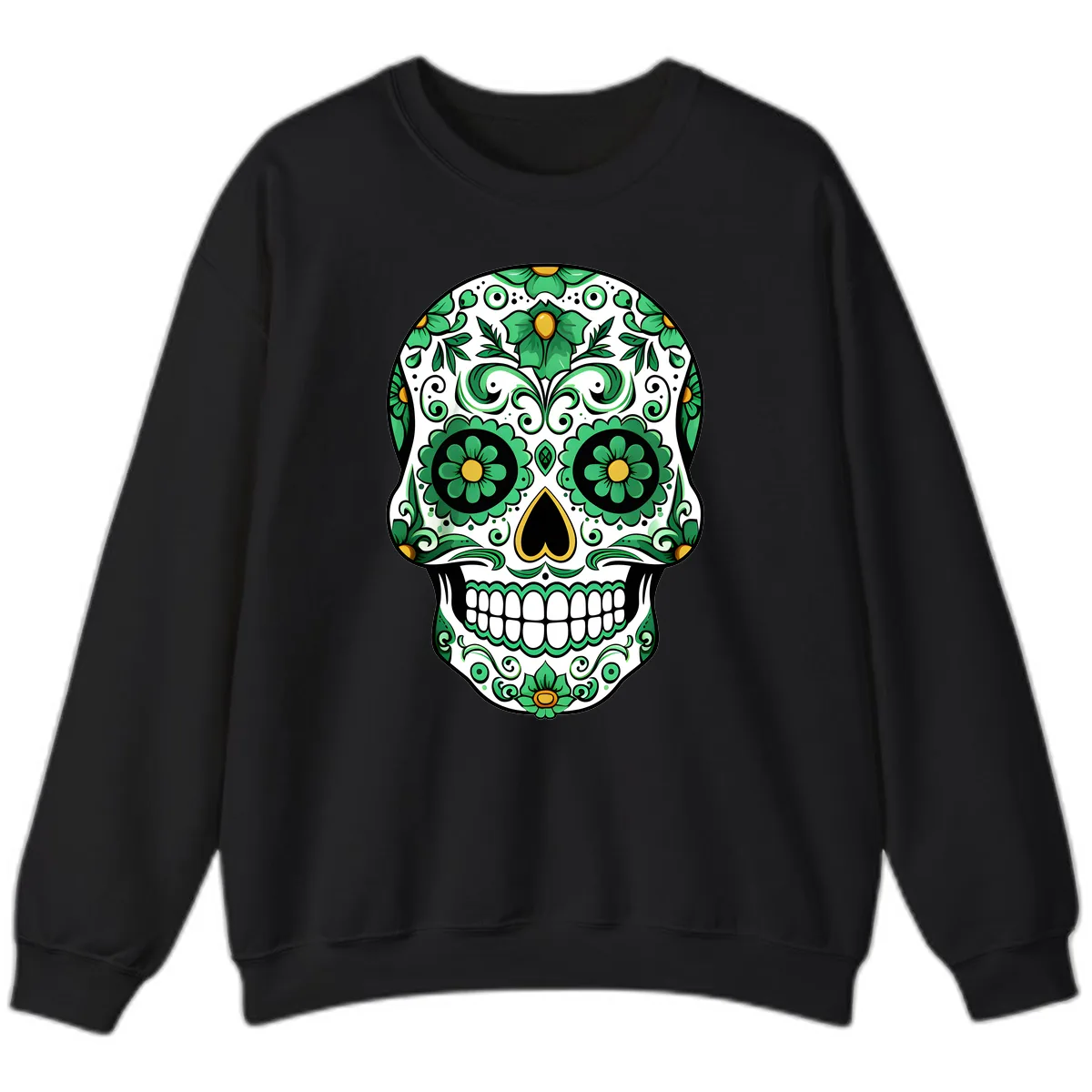 Emerald Calavera Sugar Skull Sweatshirt in Black