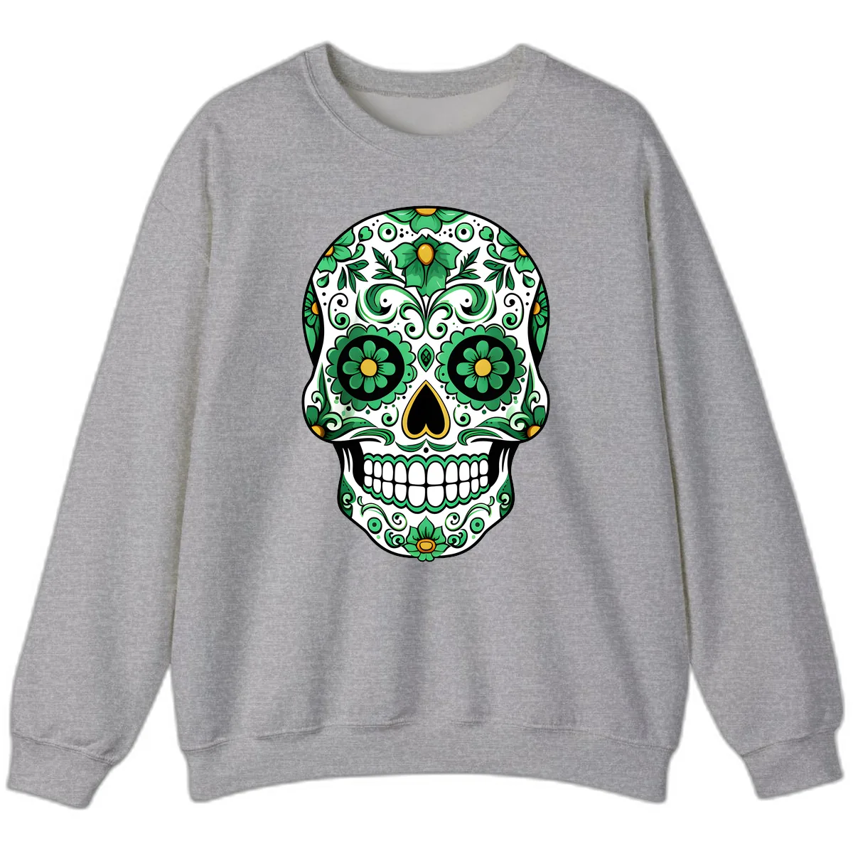 Emerald Calavera Sugar Skull Sweatshirt in Sport Grey