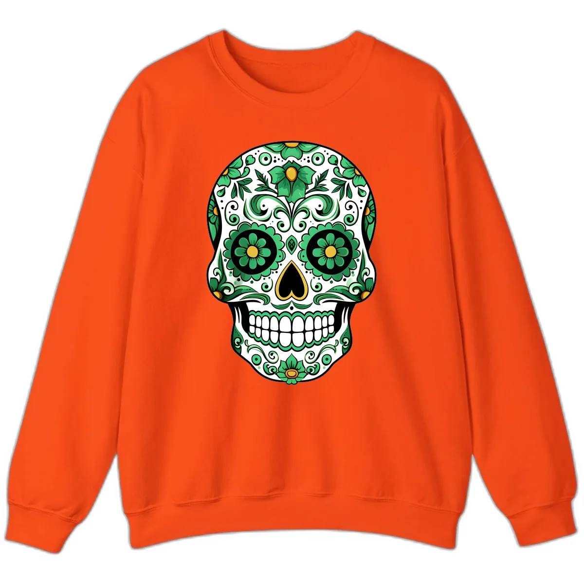 Emerald Calavera Sugar Skull Sweatshirt in Orange