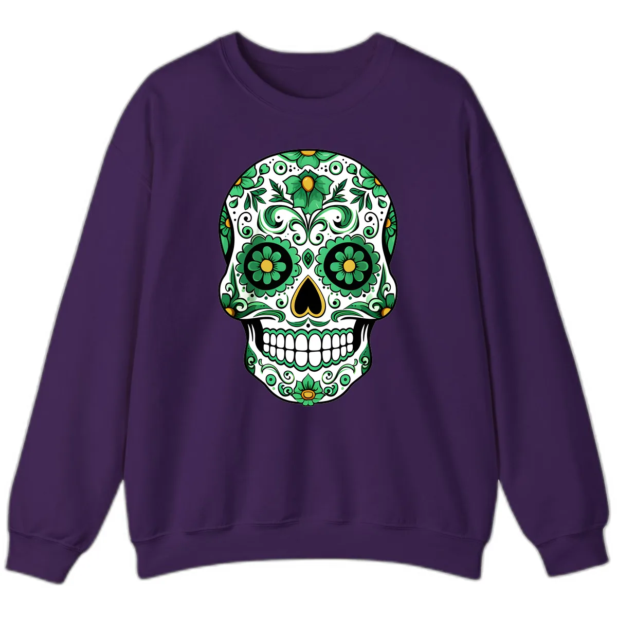 Emerald Calavera Sugar Skull Sweatshirt in Purple