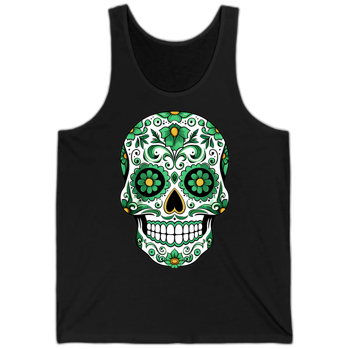 Emerald Calavera Sugar Skull Tank in Black