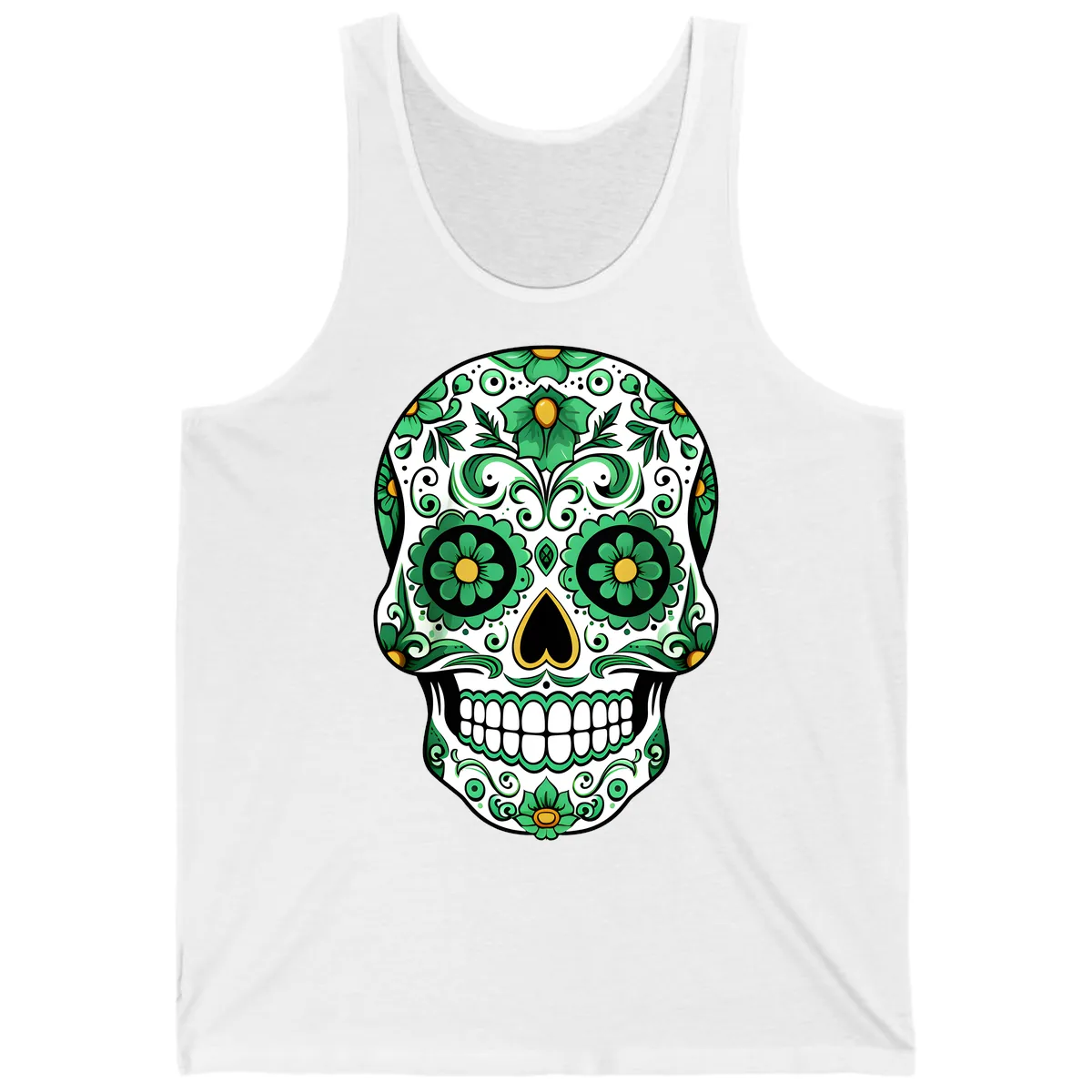Emerald Calavera Sugar Skull Tank in White