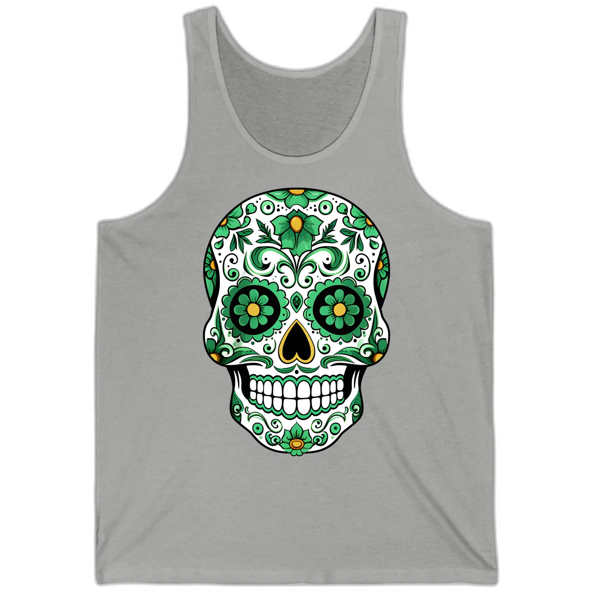 Emerald Calavera Sugar Skull Tank in Athletic Heather