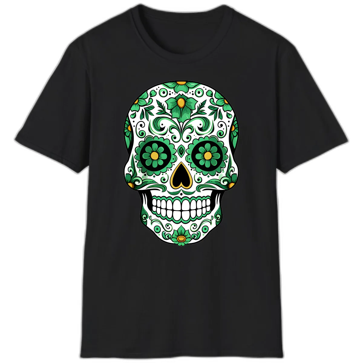 Emerald Calavera Sugar Skull T-Shirt in Black